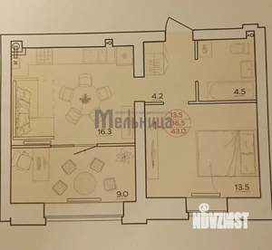1-к квартира, вторичка, 43м2, 6/7 этаж