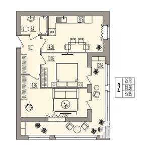 2-к квартира, вторичка, 55м2, 1/3 этаж