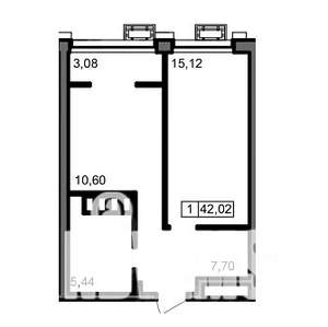 1-к квартира, вторичка, 42м2, 22/23 этаж