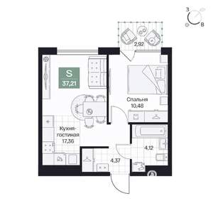 1-к квартира, вторичка, 37м2, 3/8 этаж