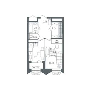 1-к квартира, вторичка, 40м2, 18/22 этаж