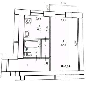 1-к квартира, вторичка, 31м2, 5/5 этаж