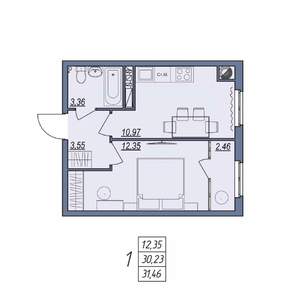1-к квартира, вторичка, 31м2, 2/8 этаж
