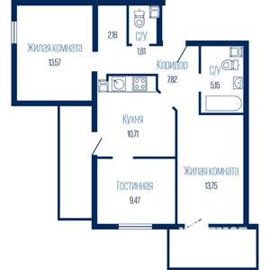 3-к квартира, строящийся дом, 74м2, 14/19 этаж