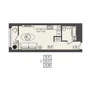 Студия квартира, вторичка, 26м2, 13/17 этаж