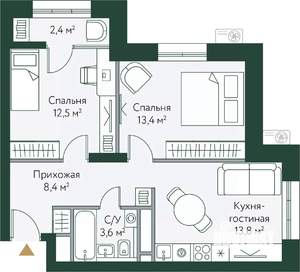 2-к квартира, вторичка, 54м2, 19/24 этаж