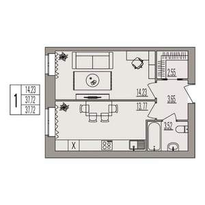 1-к квартира, вторичка, 38м2, 3/3 этаж