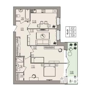 3-к квартира, вторичка, 77м2, 1/3 этаж