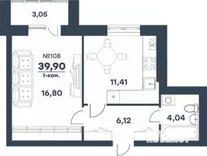 1-к квартира, строящийся дом, 40м2, 1/5 этаж