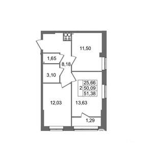 2-к квартира, вторичка, 51м2, 1/8 этаж