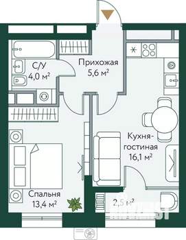 1-к квартира, вторичка, 42м2, 6/24 этаж