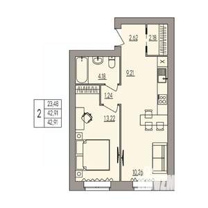 2-к квартира, вторичка, 43м2, 2/3 этаж