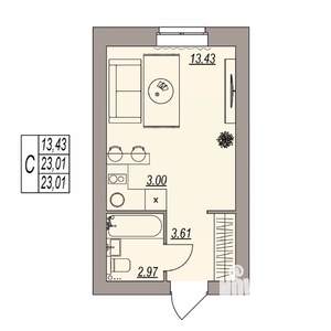 Студия квартира, вторичка, 23м2, 2/3 этаж
