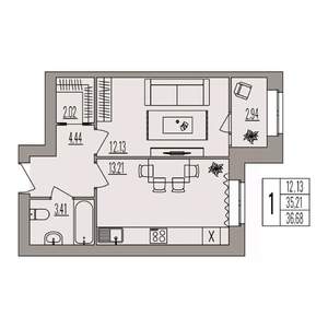 1-к квартира, вторичка, 37м2, 2/3 этаж