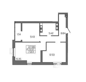 2-к квартира, вторичка, 53м2, 14/24 этаж