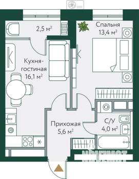 1-к квартира, вторичка, 42м2, 12/24 этаж