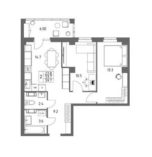 Студия квартира, вторичка, 60м2, 7/17 этаж