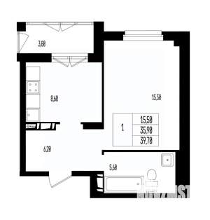 Студия квартира, вторичка, 40м2, 15/17 этаж