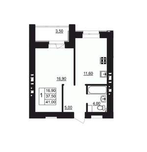 1-к квартира, вторичка, 41м2, 12/12 этаж