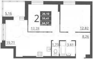 2-к квартира, вторичка, 65м2, 8/17 этаж
