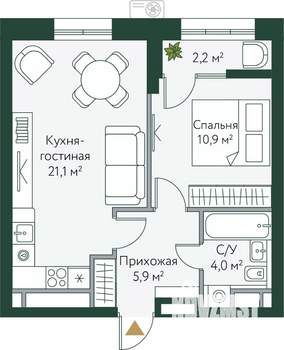 1-к квартира, вторичка, 44м2, 12/24 этаж