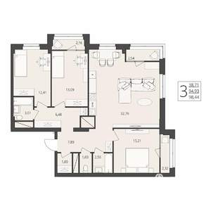 3-к квартира, вторичка, 98м2, 17/17 этаж