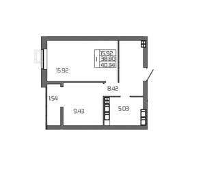 1-к квартира, вторичка, 40м2, 22/24 этаж