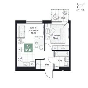 1-к квартира, вторичка, 35м2, 5/9 этаж