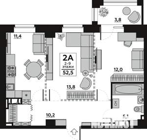 2-к квартира, вторичка, 55м2, 4/18 этаж