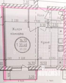 1-к квартира, вторичка, 34м2, 1/3 этаж
