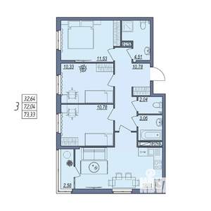 3-к квартира, вторичка, 73м2, 2/8 этаж