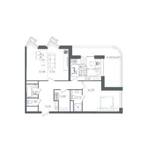 3-к квартира, вторичка, 83м2, 19/22 этаж