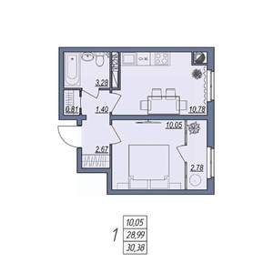 1-к квартира, вторичка, 30м2, 4/8 этаж