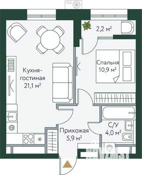 1-к квартира, вторичка, 44м2, 8/24 этаж