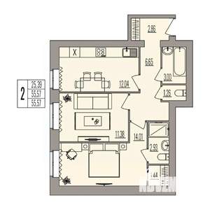 2-к квартира, вторичка, 56м2, 2/3 этаж