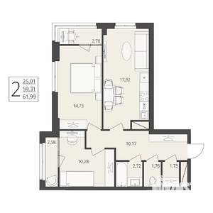 2-к квартира, вторичка, 62м2, 11/17 этаж