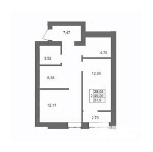 2-к квартира, вторичка, 52м2, 8/10 этаж