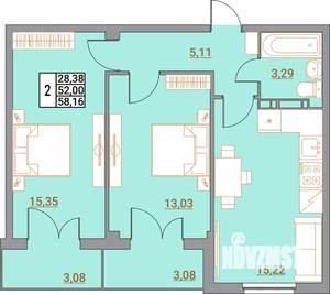 2-к квартира, вторичка, 58м2, 2/5 этаж