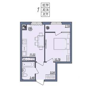 1-к квартира, вторичка, 32м2, 7/10 этаж