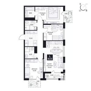 3-к квартира, вторичка, 88м2, 6/8 этаж