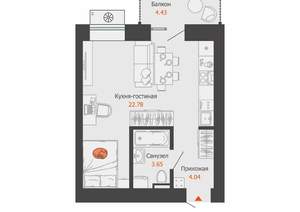 1-к квартира, вторичка, 32м2, 4/8 этаж