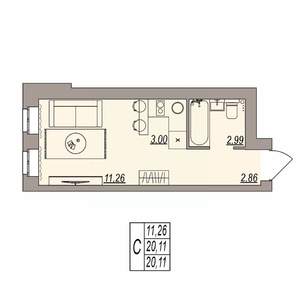 Студия квартира, вторичка, 20м2, 3/3 этаж