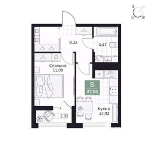 1-к квартира, вторичка, 37м2, 5/9 этаж