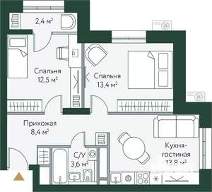 2-к квартира, вторичка, 54м2, 13/24 этаж