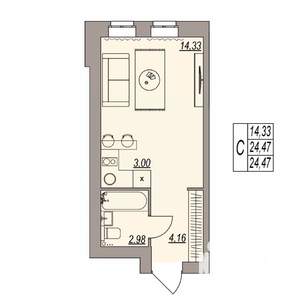 Студия квартира, вторичка, 24м2, 3/3 этаж