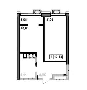 1-к квартира, вторичка, 43м2, 22/23 этаж