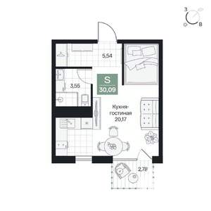 Студия квартира, вторичка, 30м2, 4/9 этаж