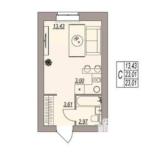 Студия квартира, вторичка, 23м2, 2/3 этаж