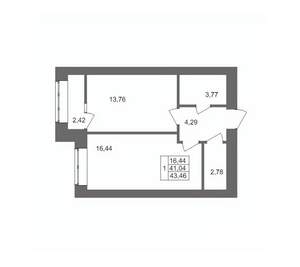 1-к квартира, вторичка, 43м2, 1/10 этаж