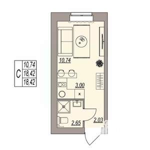 Студия квартира, вторичка, 18м2, 2/3 этаж